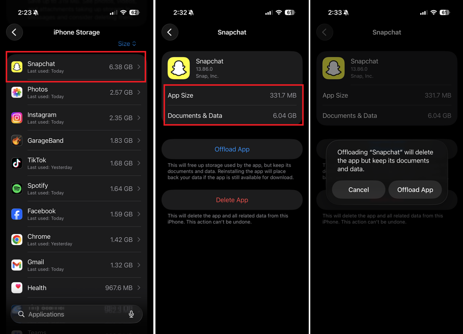 Dữ liệu ứng dụng Snapchat trên iOS