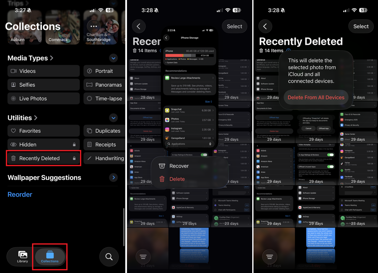 ảnh đã xóa gần đây trên iOS