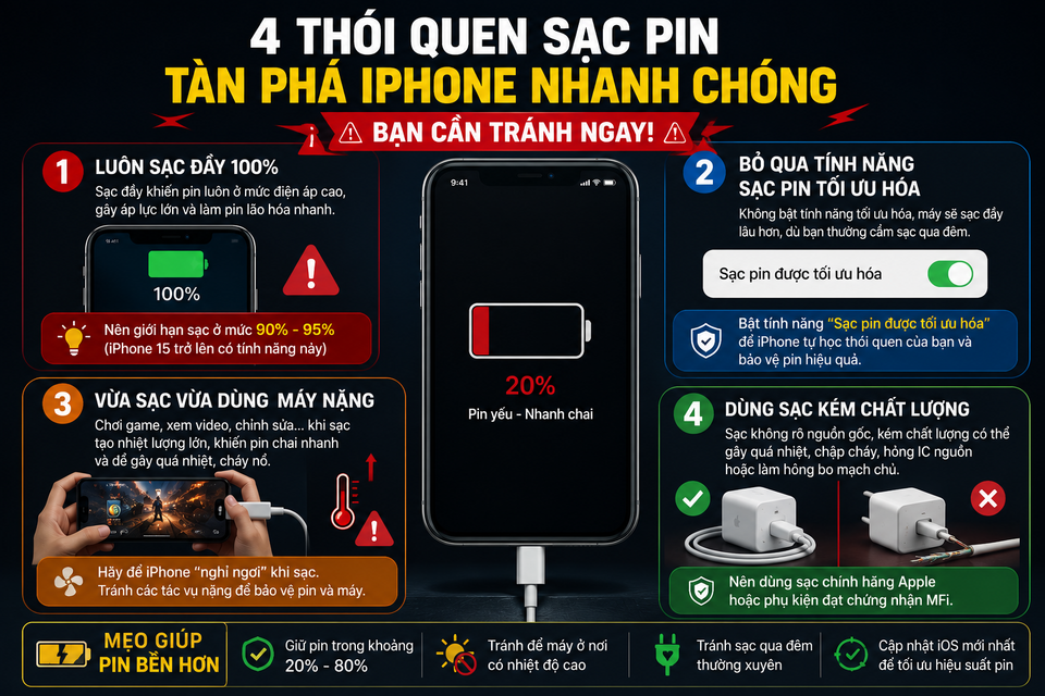 4 thói quen sạc pin khiến iPhone nhanh chai, nhiều người vẫn làm mỗi ngày